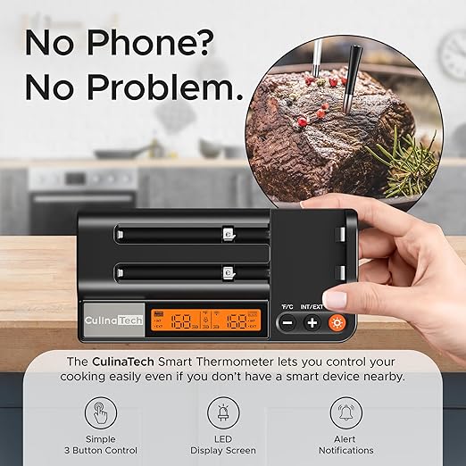 750ft Wireless Meat Thermometer Long Range for Smoker, BBQ & Rotisserie, 2 Probes Smart Bluetooth Thermometer Dual Sensor Waterproof Probe with LCD Base Station Display & App Control