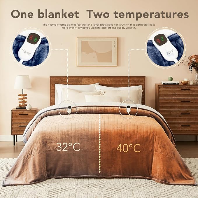 Homemate Electric Heated Blanket Full - 72"x84" Heating Bed Blankets Throw with 10 Heating Levels 8 Hours Auto Off Fast Heating Over-Heated Protection Ultra Soft Warm Flannel ETL Certified Navy Blue
