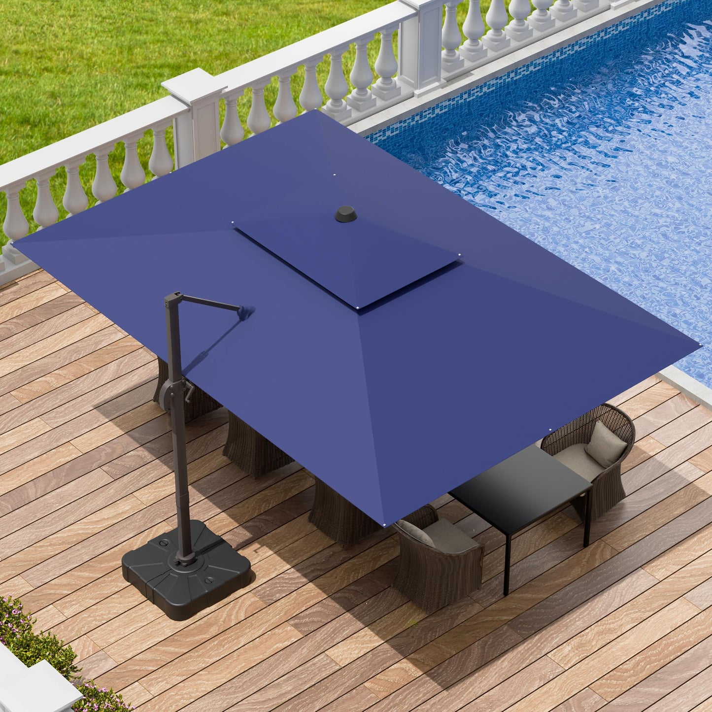 Jentafix 10x13 FT Patio Umbrella, Large Cantilever Rectangular Double Top Heavy Duty Offset Umbrellas with 360° Rotation, Outdoor shade for Garden Deck Pool Patio, Navy