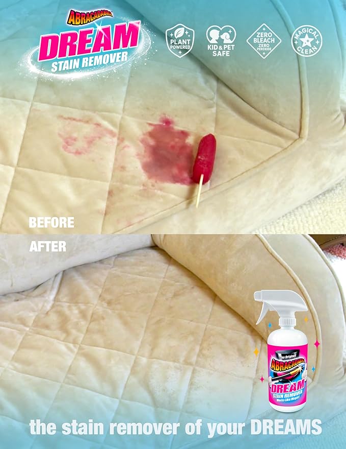 Abracadabra® Dream Stain Remover - 16oz Instant Stain Treatment for Fresh Spills & Set-In Stains, Kid & Pet Safe, Zero Bleach or Peroxide - For Clothing, Upholstery & Carpet - the perfect prewash
