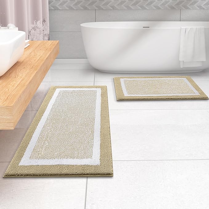 OLANLY Bathroom Rugs 44x24, Extra Soft and Absorbent Microfiber Bath Mat, Non-Slip, Machine Washable, Quick Dry Shaggy Bath Carpet, Suitable for Bathroom Floor, Tub, Shower (Runner, Beige)