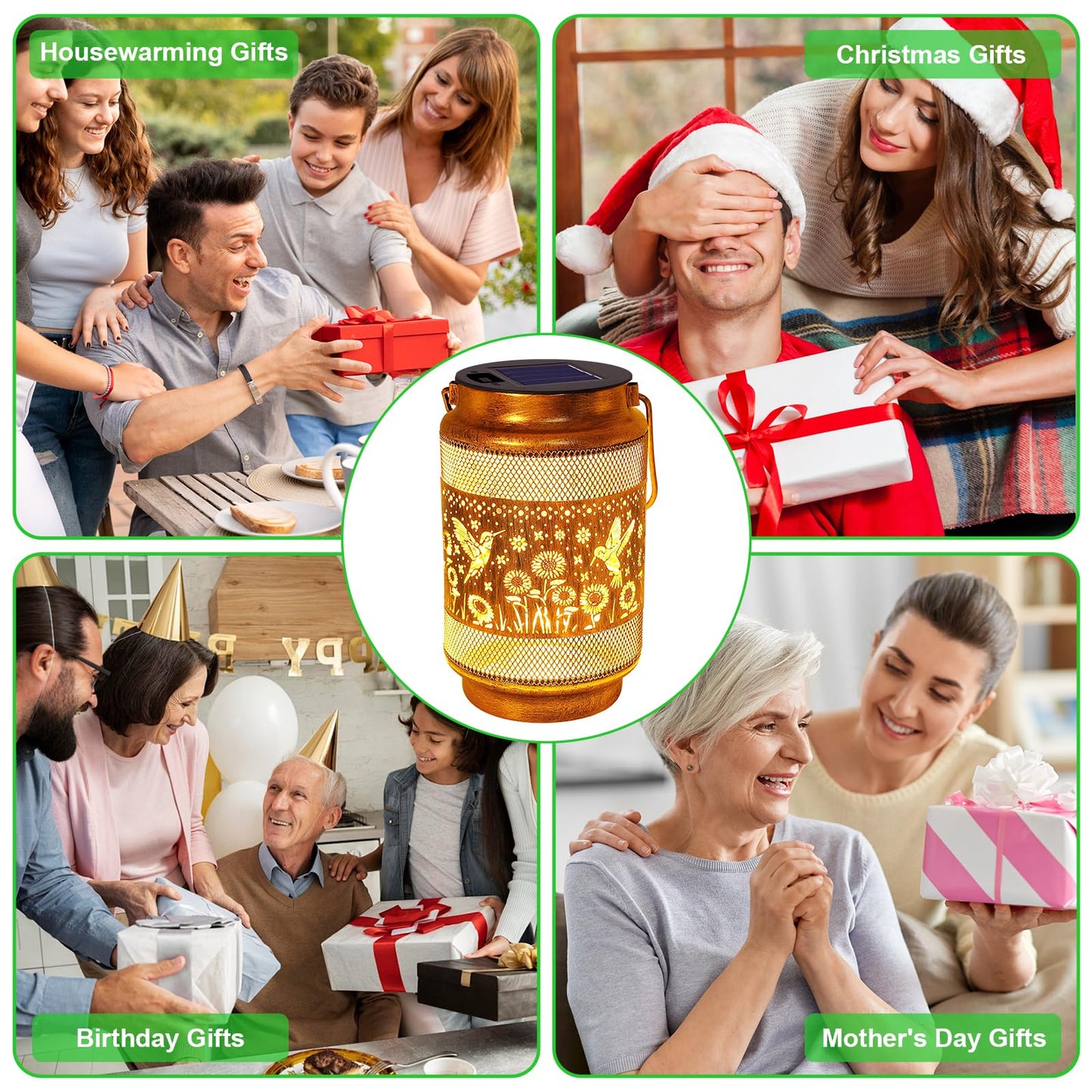 Mothers Day Gifts for Mom Women Grandma Birthday, Hummingbird Solar Lanterns Outdoor Waterproof Garden Decor, Metal Hanging Solar Lights for Yard Patio Pathway Backyard Porch