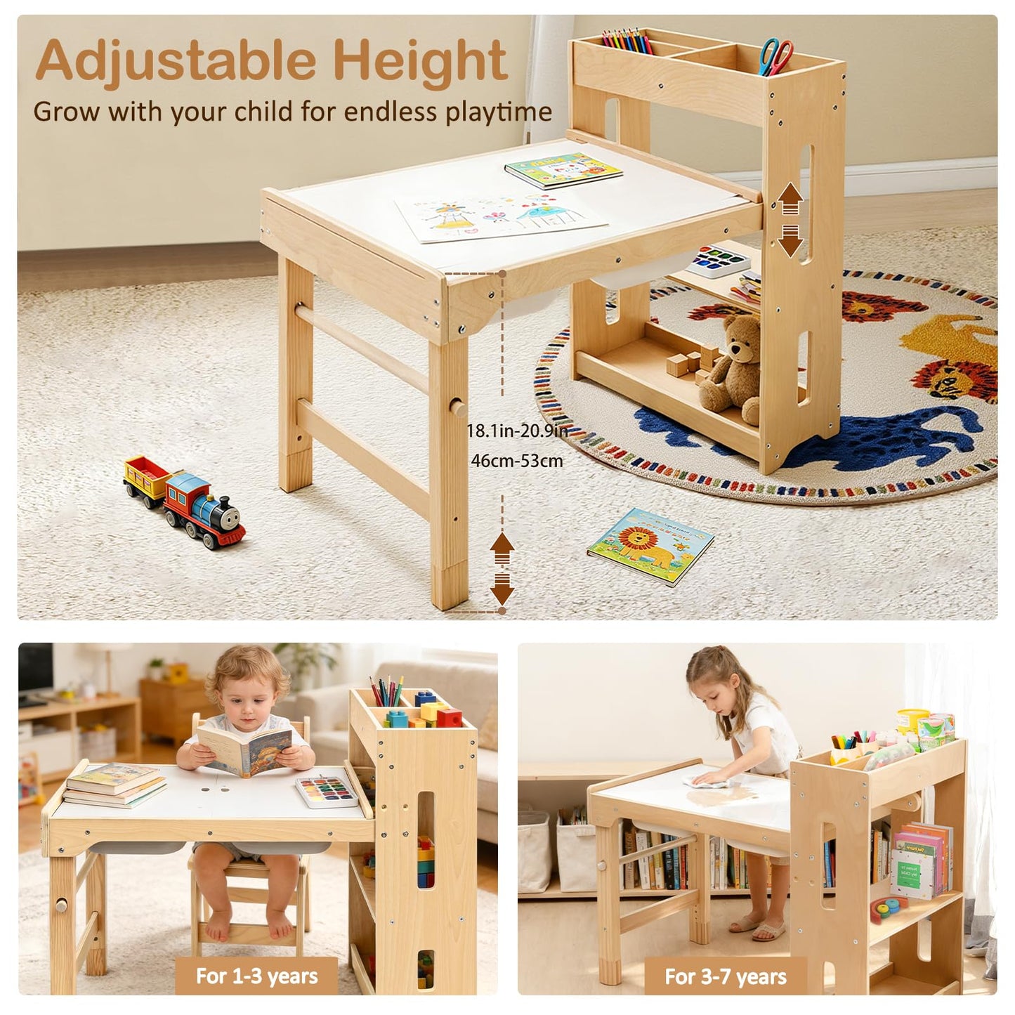 WINGYZ Sensory Table and Chairs, Toddler Activity Table and 2 Chair Set with Storage Cabinet & Bins, 6 in 1 Kids Desk Art Table with Paper Roll for Playrooms Daycare, Sensory Tables for Toddler Gifts