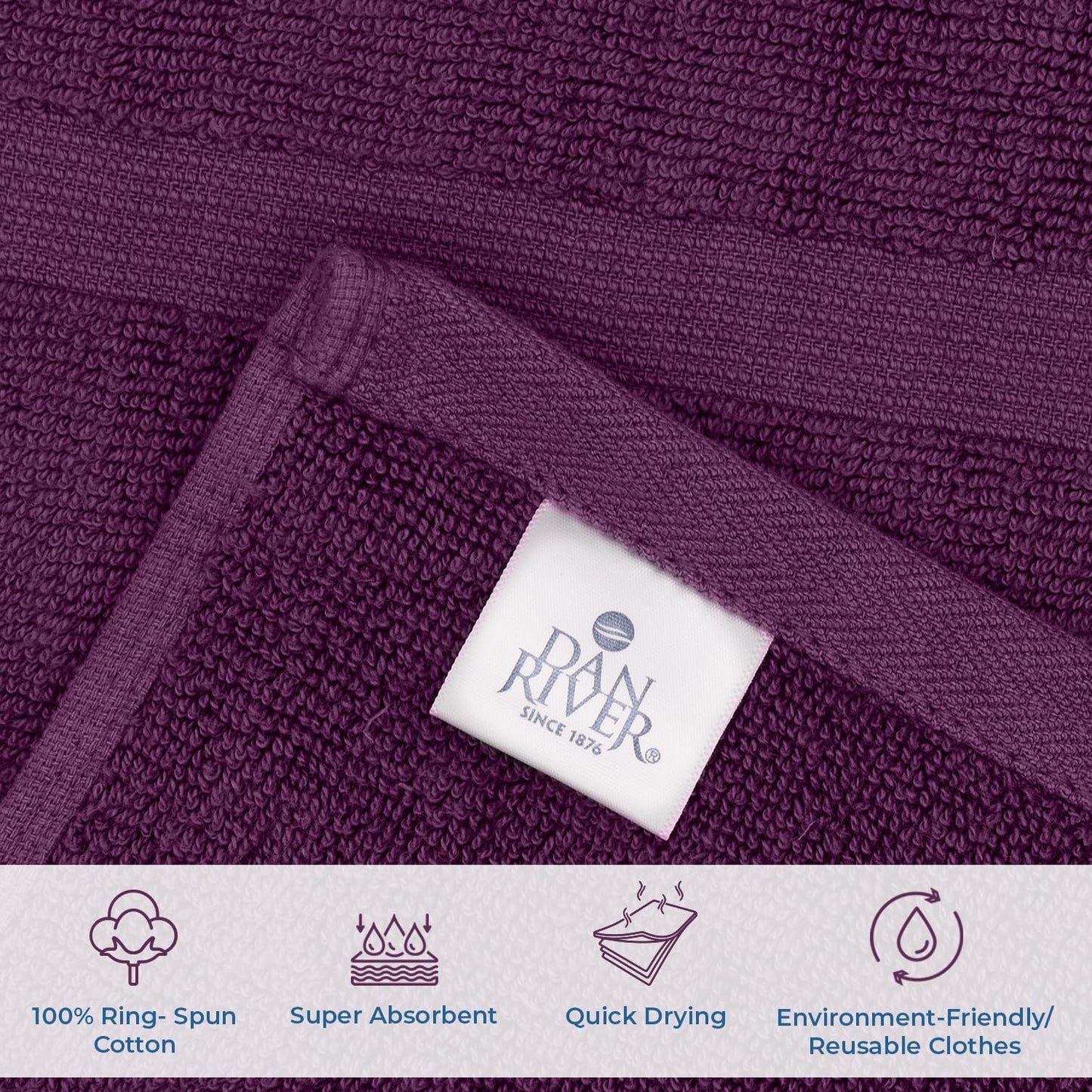 DAN RIVER Classic Cotton Bath Mats Set of 2 – Not a Bathroom Rug, Ultra Soft, Highly Absorbent & Machine Washable Bath Mat Towel for Bathroom Floor Mat – Durable, Quick-Dry, 21x34 Inches, Purple