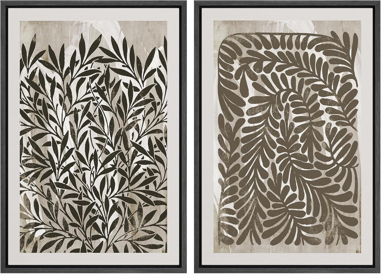 SIGNWIN Framed Canvas Print Wall Art Modern Botanical Abstract Black and Beige Leaf Illustrations Decorative for Living Room, Bedroom, Office - 24"x36"x2 Black