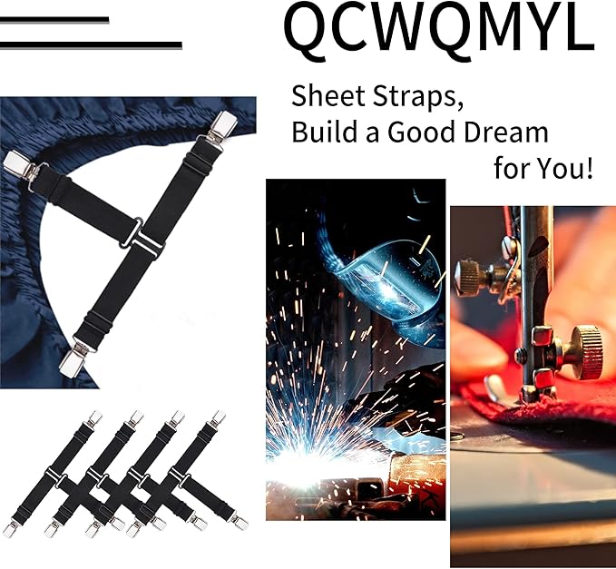 Upgrade Design Sheet Straps 4 PCS Bed Sheet Clips Adjustable Sheet Holders for Corners Fitted Sheet Clips Black