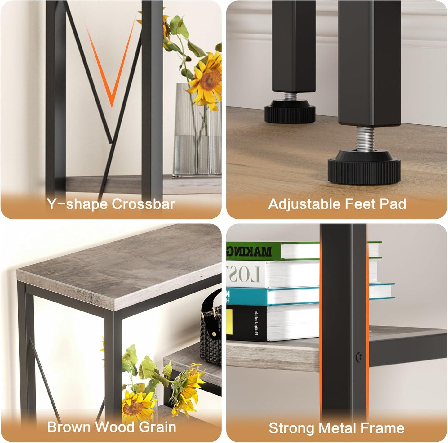 Shintenchi 5 Tiers Corner Bookshelf, 70.86" Tall L-Shaped Bookcase, Large Corner Etagere Bookcase, Corner Shelf Display Storage Rack with Metal Frame for Living Room Home Office, Grey
