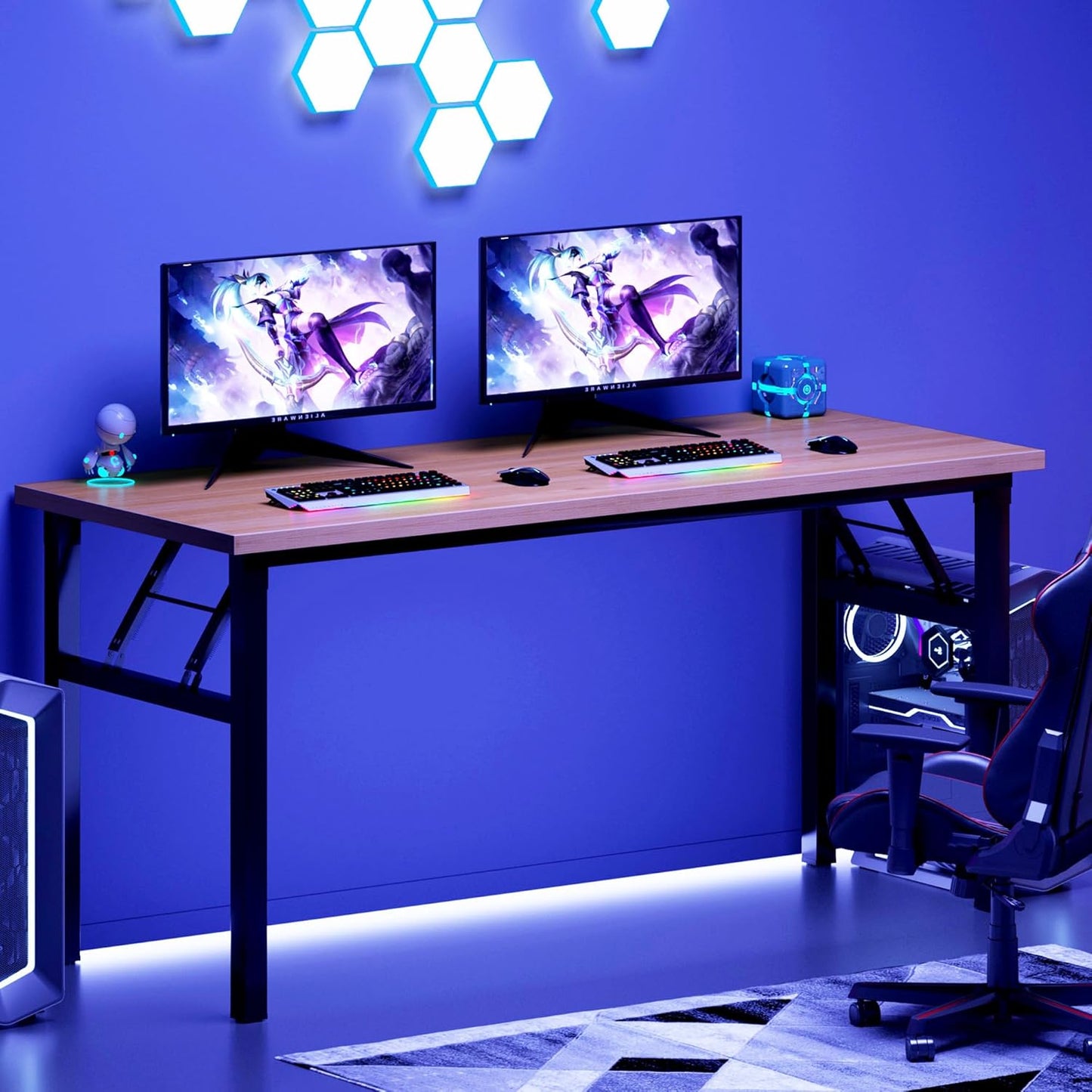 Need Office Computer Desk - 54.3L Sturdy and Heavy Duty Folding Laptop Table,Writing Table/Home Office Desk/Sewing Table,No Assembly Required (Teak&Black) AC5BB138