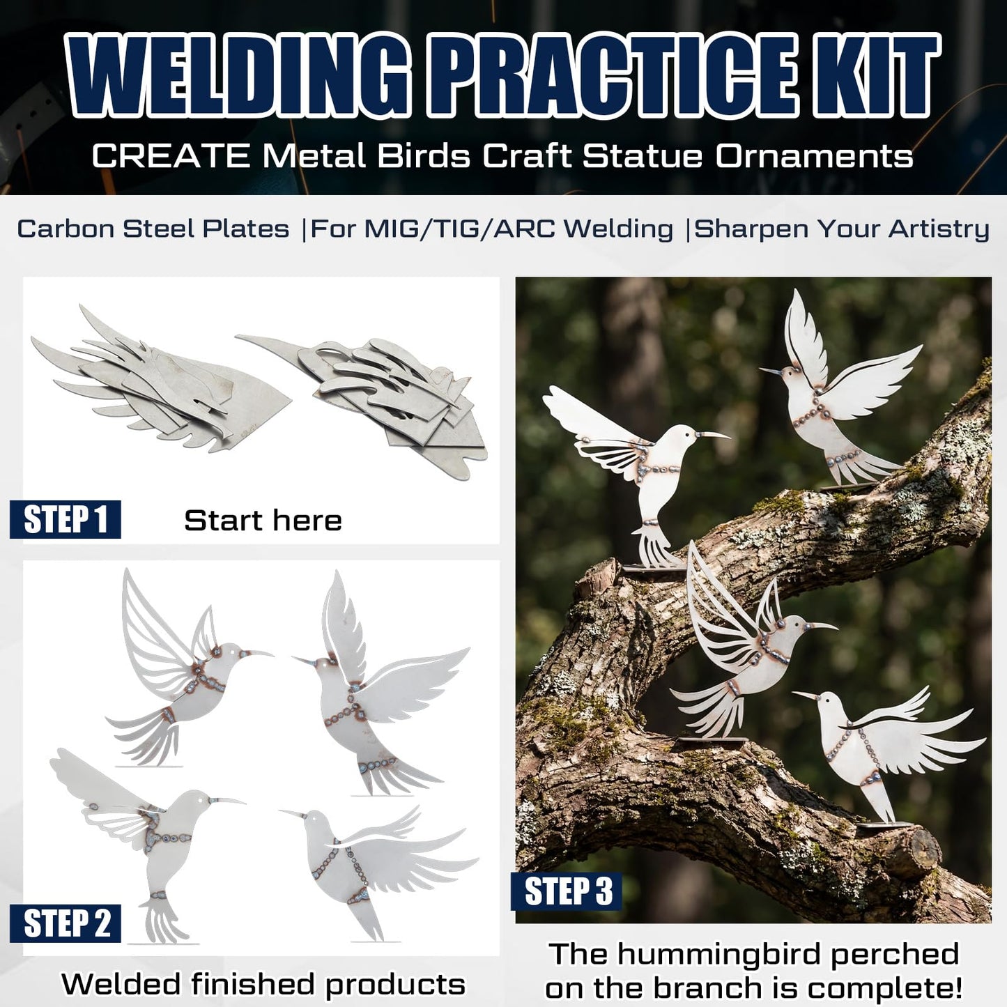 Otoolling 4 Pcs Hummingbird Welding Kit for Practice, Outdoor Metal Birds Decor for Yard, Wall & Fence Hummingbirds Craft Statue Ornaments Rustic Garden Sculptures Farmhouse Decor with Metal Base