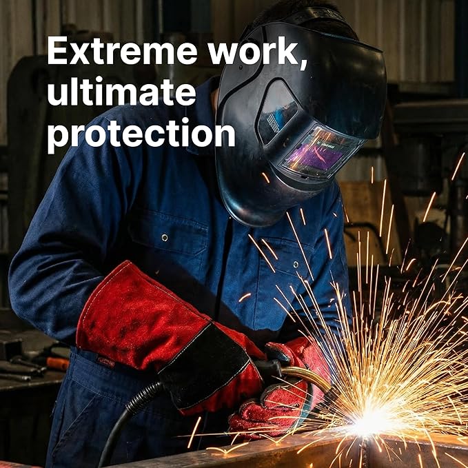Welding Gloves for Men and Women - 16" Leather 932°F Heat and Fire Resistant Forge MIG TIG Stick Welder Gloves - Also Used for Oven, Grill, BBQ, Furnace, Stove, Fireplace, Animal Handling - Red
