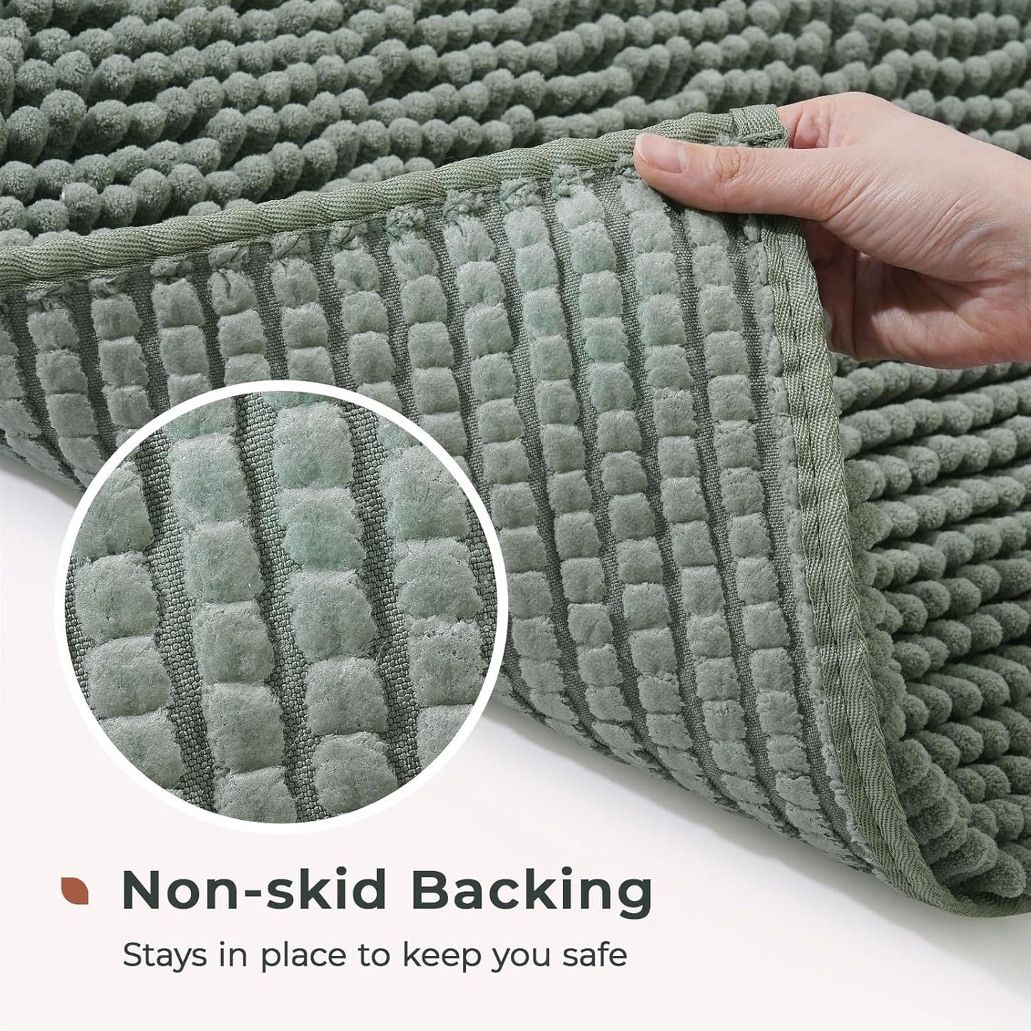 FRESHMINT Chenille Bathroom Rugs Mat 24"x17", Non-Slip Bath Mat for Bathroom Floor & Bathtub, Washable Soft Shower Shag Bath Rugs, Fluffy Thick Water Absorbent Microfiber Shower Mat, Sage Green
