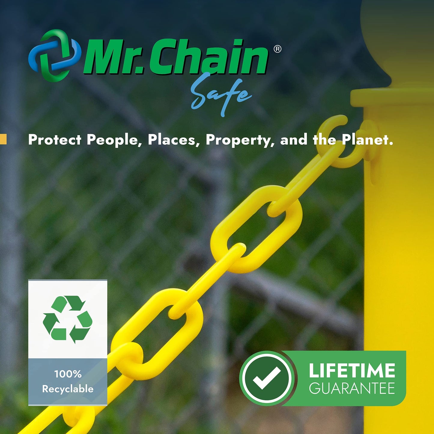 Mr. Chain Plastic Barrier Chain, White, 1.5-Inch Link Diameter, 25-Foot Length (30001-25)