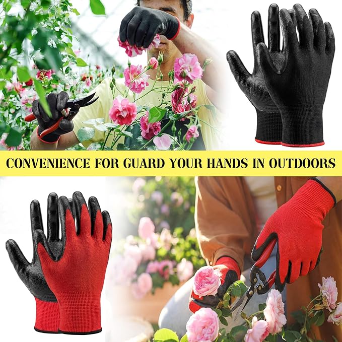 Gardening Gloves for Men Women Breathable Rubber Coated Working Gloves for Gardening, 9.1 Inch