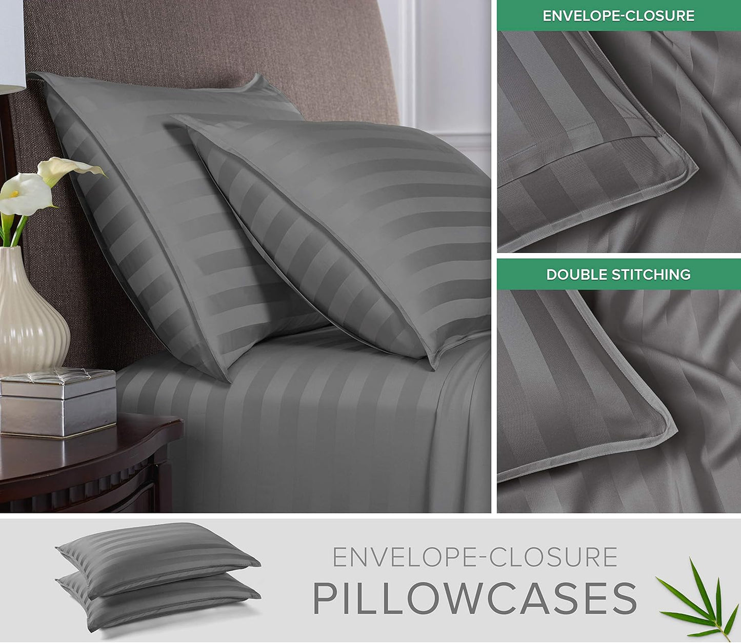 California King Sheets by Pure Bamboo, Genuine 100% Organic Viscose Derived from Bamboo Bed Sheet Set, Soft & Cooling, Double Stitching, Lifetime Quality Promise (California King, Jacquard Stone)