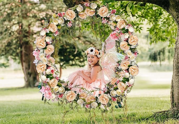 2 Pack Artificial Peony Flower Garland - 6ft Silk Peony Garland Flower Vine Champagne Peony Silk Roses Flowers for Wedding Arch Party Table Decor (2, Champagne)