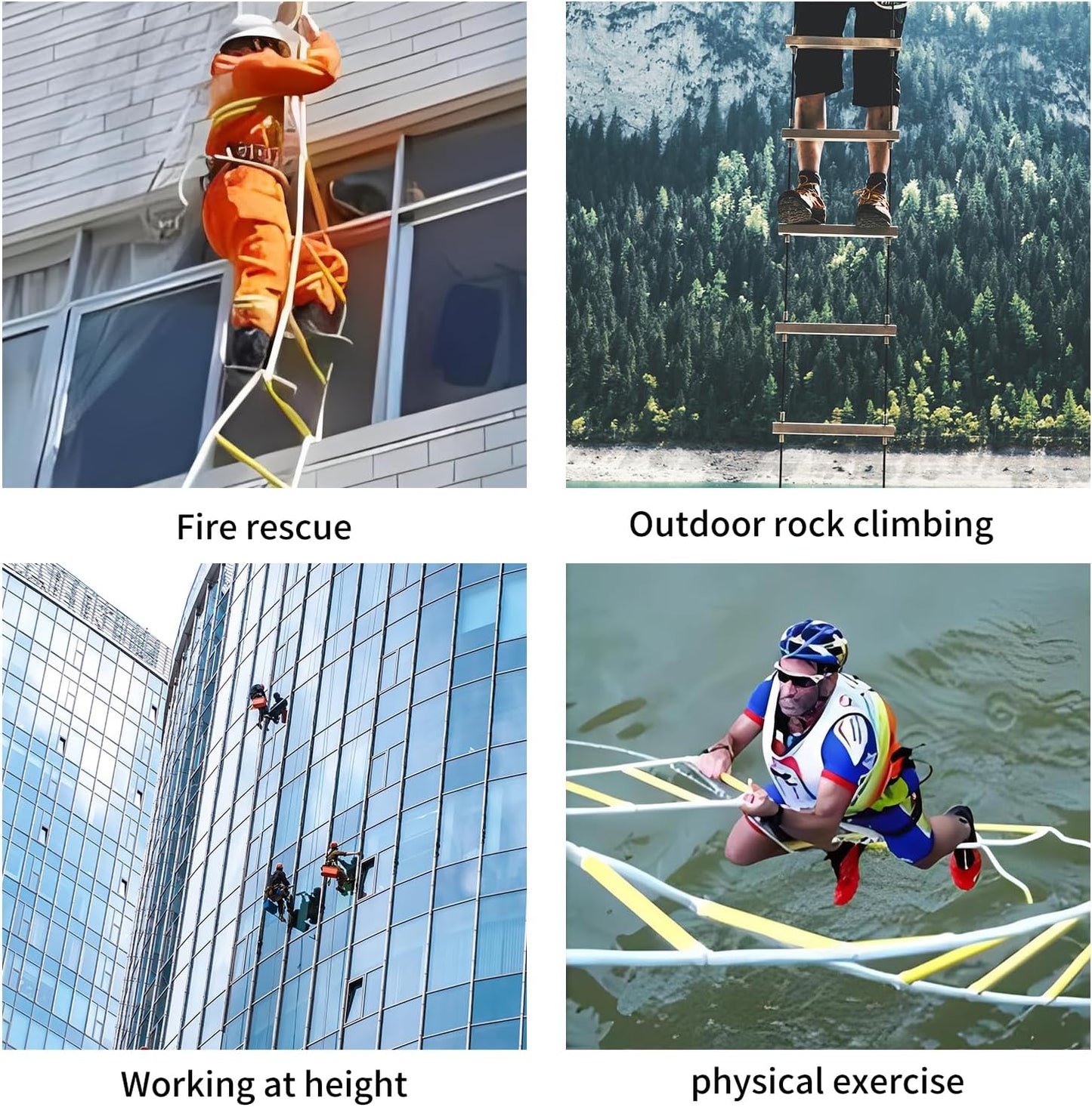 Emergency Fire Escape Ladder, 49.2FT Rope Ladder, Flame Resistant Safety Extension Ladder with 2 Hooks, Fast to Deploy Sturdy and Strong Portable and Reusable 2 Story,Weight Capacity up to 2000 LB