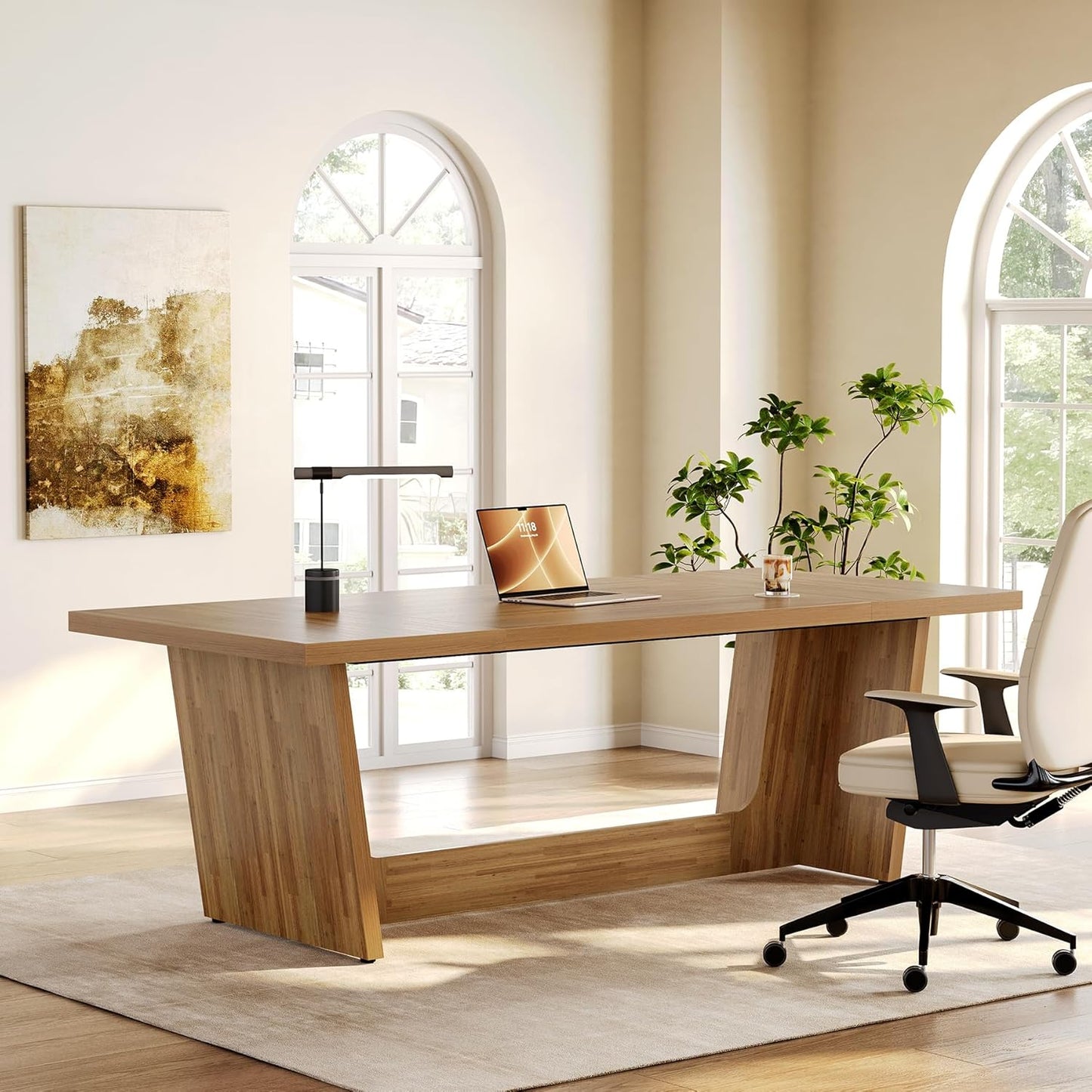1Easylife 70.87 Inches Long Executive Desk, Wooden Computer Desk, Industrial Simple Study Writing Table, Large Workstation Business Furniture for Home Office, Oak