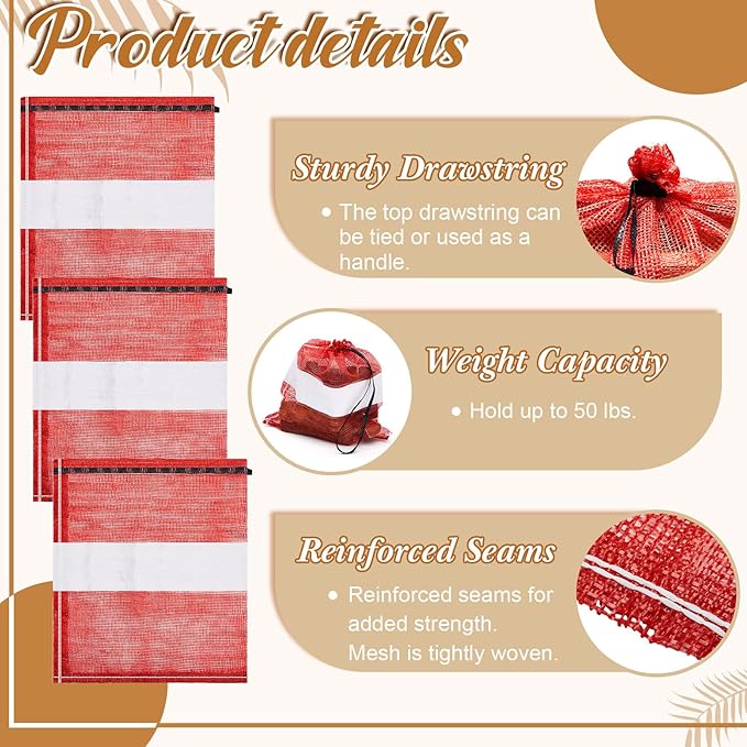 10 Pcs Onion Bags Reusable Mesh Produce Storage with Drawstring Firewood Bags Onion Potato Storage Sacks for Garden Vegetable Fruit Produce Packaging Supplies (22 x 28 Inch)