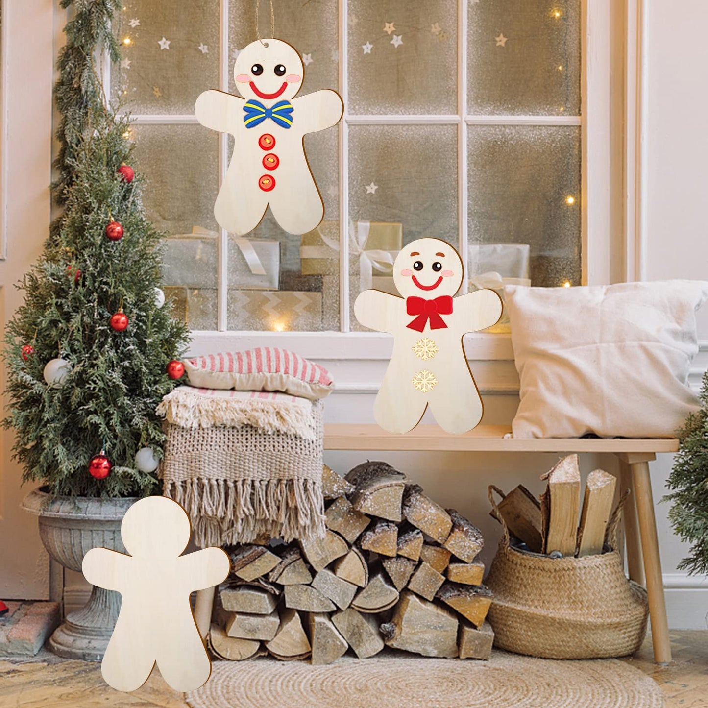 12 Pcs Large Wooden Gingerbread Man Cutouts, 12 Inch Unfinished Wood Gingerbread Man Shaped Ornaments Blank Christmas Decorations for DIY Crafts Xmas Winter Party Decor Door Hanger, 5mm Thick