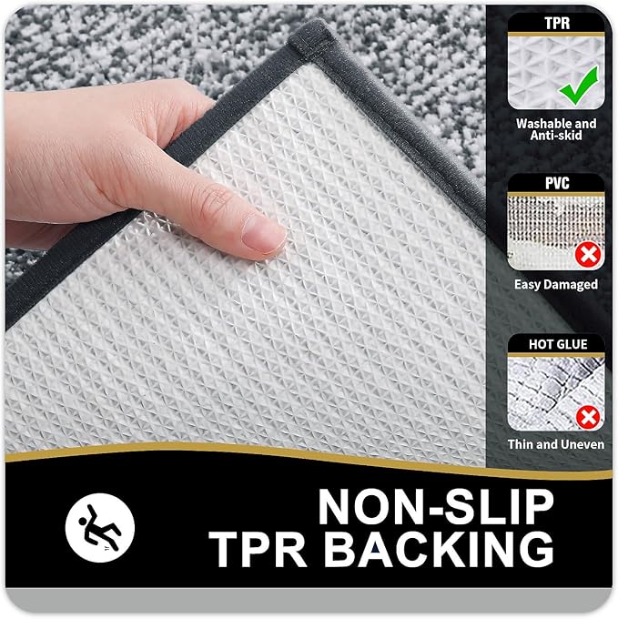 OLANLY Bathroom Rugs 47x24, Extra Soft and Absorbent Microfiber Bath Mat, Non-Slip, Machine Washable, Quick Dry Shaggy Bath Carpet, Suitable for Bathroom Floor, Tub, Shower (Runner, Dark Grey)