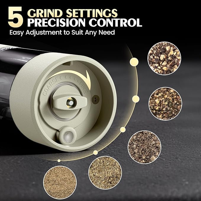 Salt and Pepper Grinder Set Electric Adjustable Coarseness Salt Pepper Grinder Shakers House Warming Gifts Automatic Battery Pepper Mill Shakers Gifts for Women Wedding Registry Must Haves