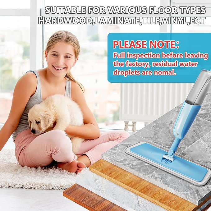 Spray Wet Mops for Hardwood Floor Cleaning: MEXERRIS Dust Dry Mop with 3 Microfiber Washable Mopping Pads - Flat Floor Mop with Sprayer Home Commercial Use for Wood Laminate Ceramic Tiles Vinyl