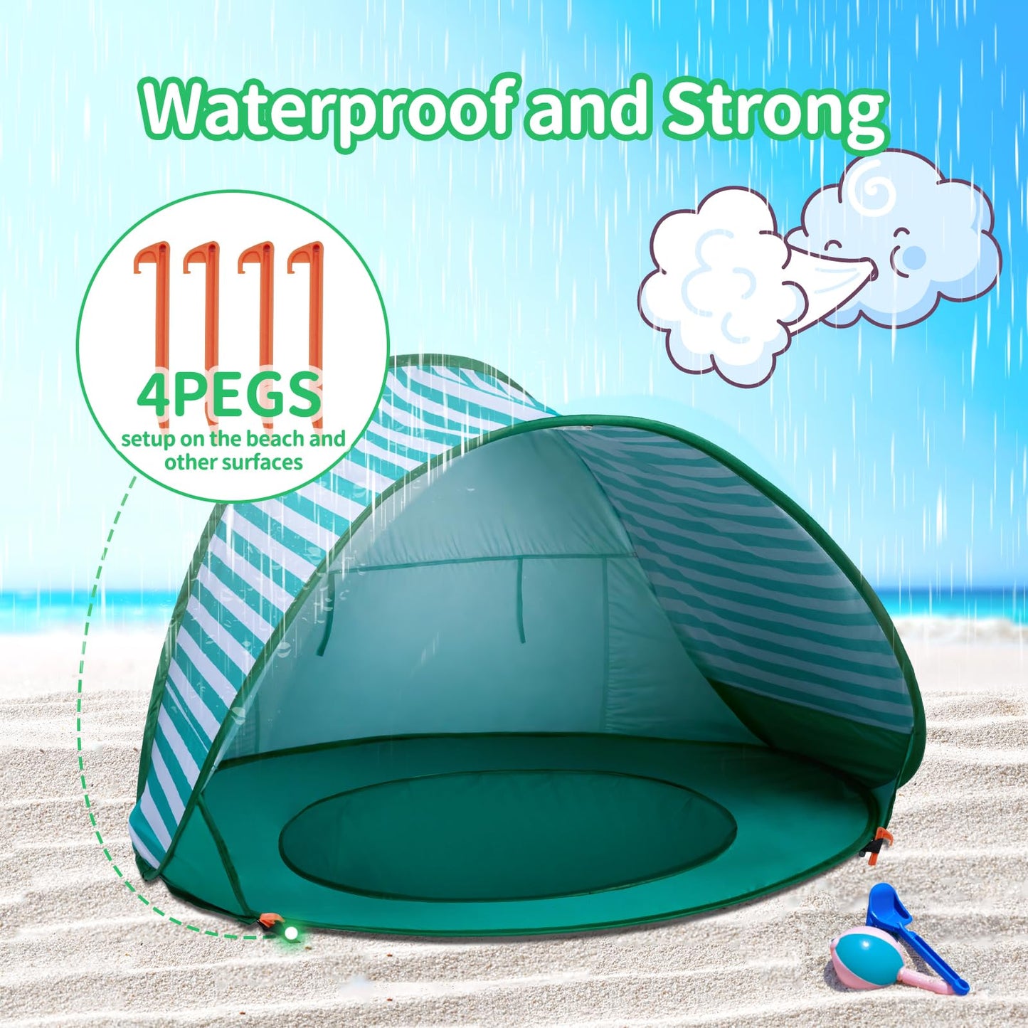 Baby Beach Tent, Sun Protection Portable Baby Travel Tent, Summer Beach Baby Sun Shelters for Boys or Girls (Aqua Green)