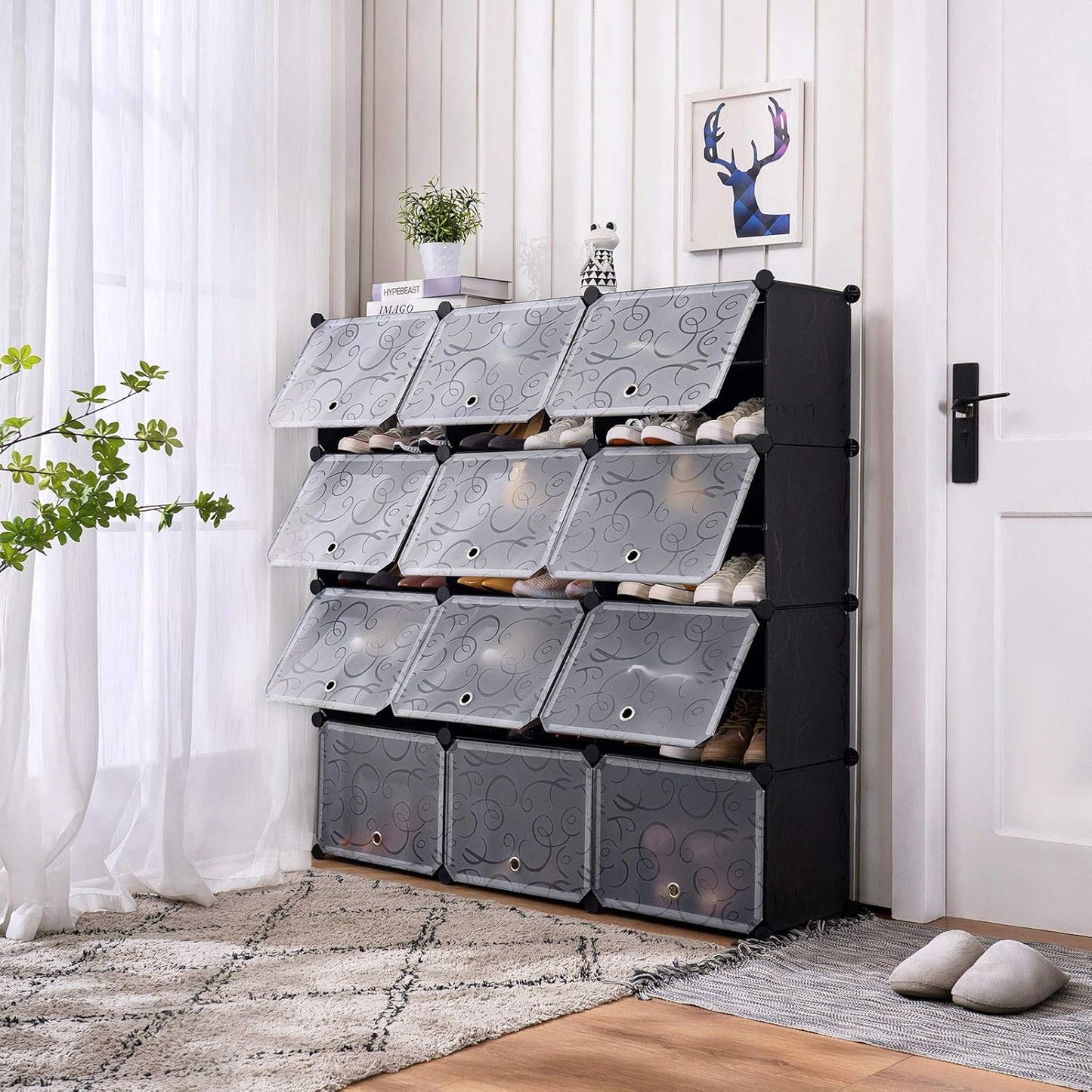 Portable Shoe Rack Organizer, 48-Pair Tower Shelf Storage Cabinets, Plastic Shoe Organizer for Entryway, Expandable for Heels,Boots,Slippers