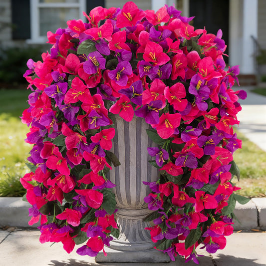 Fake Bougainvillea Artificial Flowers for Outdoors Decoration 2 pcs Faux Hanging Flowers Plants for Outdoor Planters UV Resistant Silk Bougainvillea Vines for Front Door Porch Urn Patio Garden