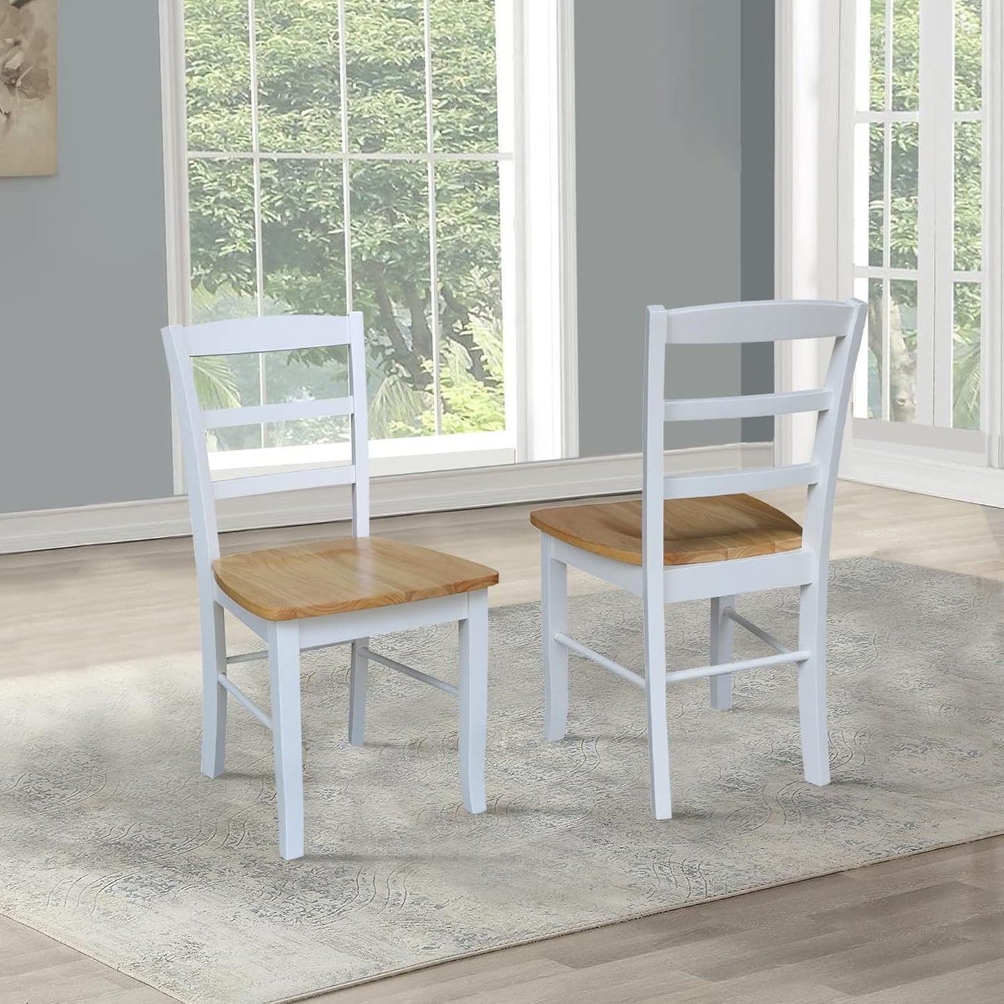 Madrid Ladderback, Set of 2 Dining Chairs , Solid Wood Kitchen/Dining Chairs, Parawood Construction, 18.1"W x 19.3"D x 35.2"H, 225 lb Weight Capacity, Elegant, Durable, White/Natural