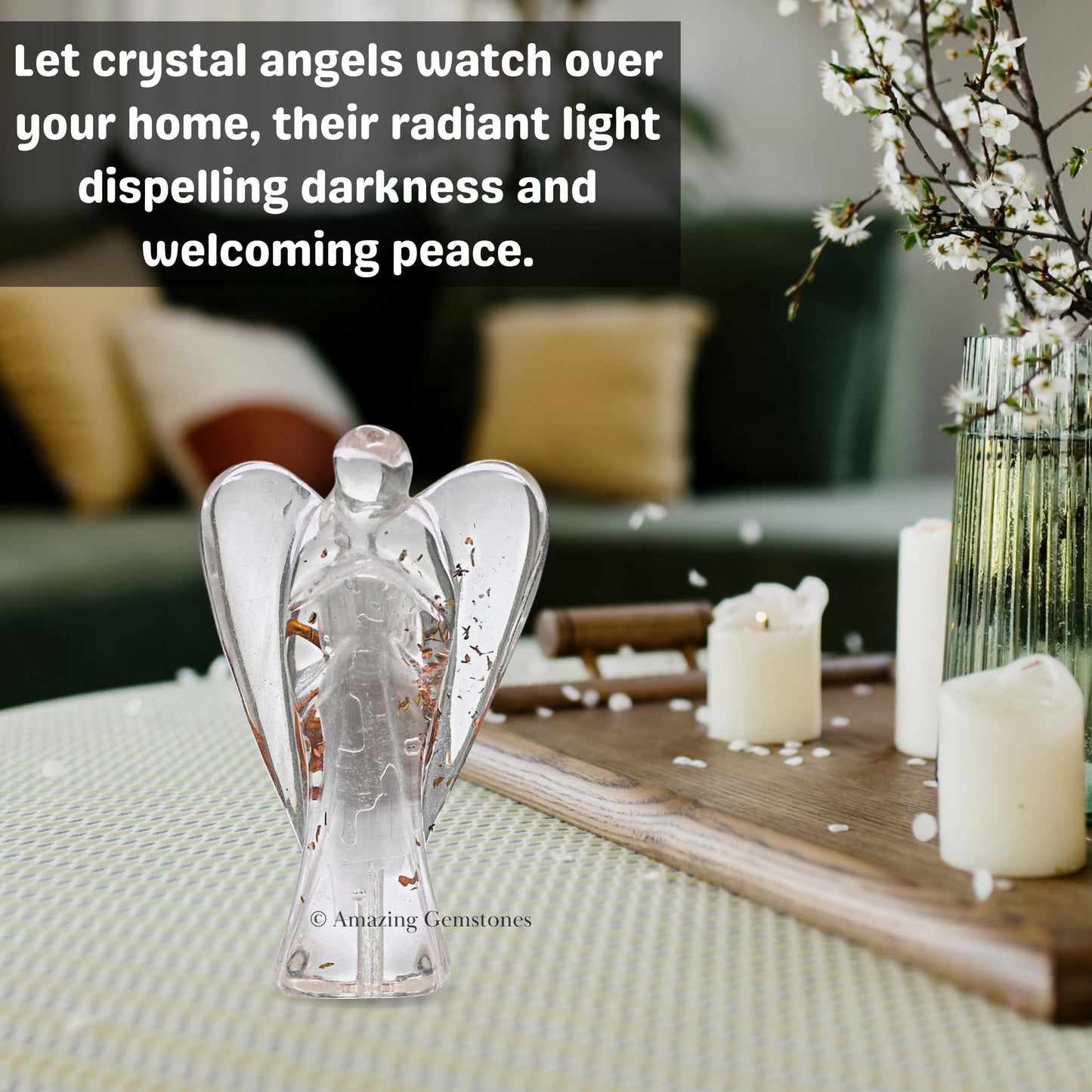 Amazing Gemstone Selenite Guardian Angel Figurine Pocket Crystal Angel for Protection - Orgone Guardian Angel with Orgonite Layer and Natural Crystal for Healing Gift (2 Inch, Organite)