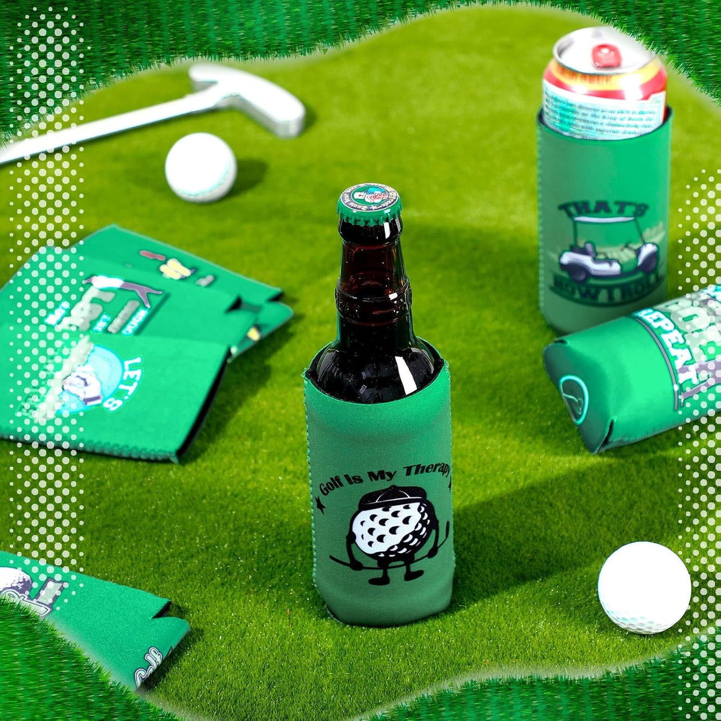 Layhit 24 Pcs Funny Golf Themed Can Cooler Hole in One 12 oz Can Sleeve Bulk Golf Gifts Reusable Insulated Neoprene Cup Holder for Golfer Game Party Bachelor(Slim)