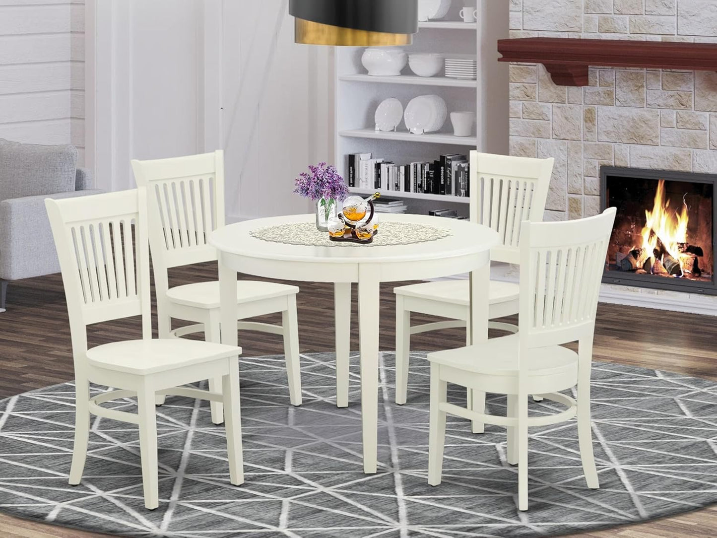 East West Furniture BOVA5-LWH-W 5 Piece Dining Room Furniture Set Includes a Round Kitchen Table and 4 Dining Chairs, 42x42 Inch, Linen White