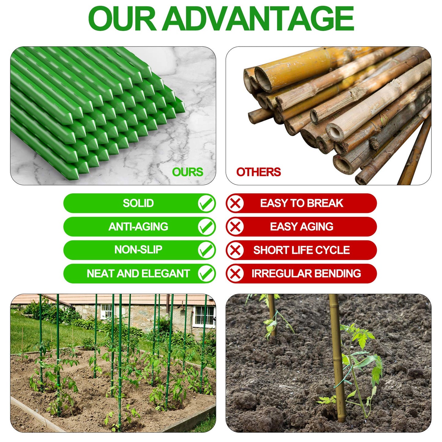 WAENLIR Garden Stakes 72 inch 6ft Sturdy Tomato Stakes, Plant Stakes for Outdoor Plants, Metal Plant Support Sticks for Gardening, Pack of 25