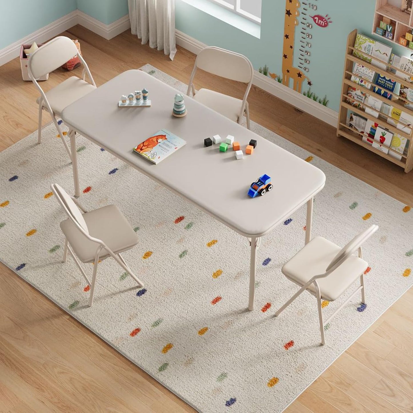 IDEALHOUSE 5 Piece Folding Kids Table and Chairs Set, Children Activity Table and Chairs Set for Dining Room,Daycare,Classrooms