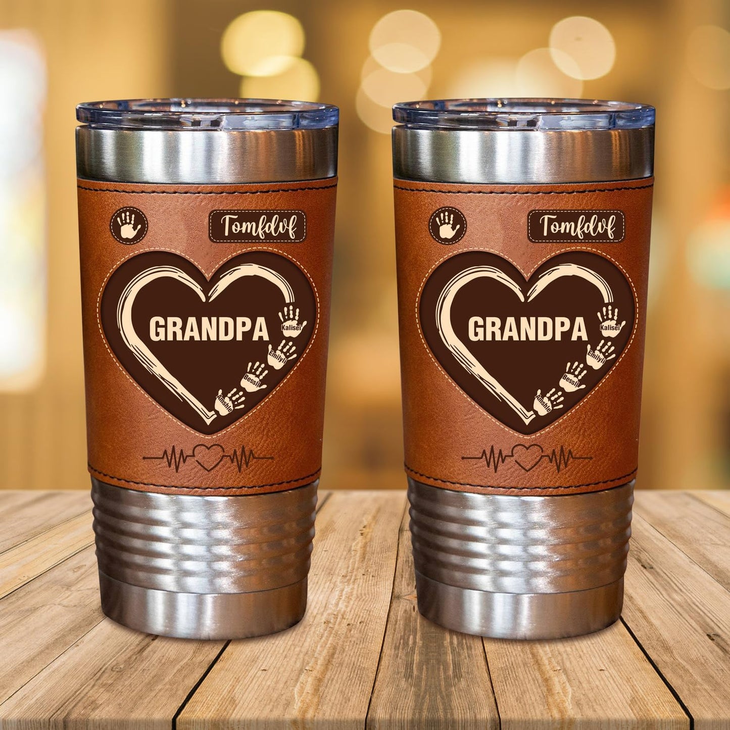Personalized Engraved Fathers Day Grandpa Leather Tumbler 20oz, Custom Name Grandpa Tumblers Mug Gifts for Dad Papa Birthday Fathers Day (style05)