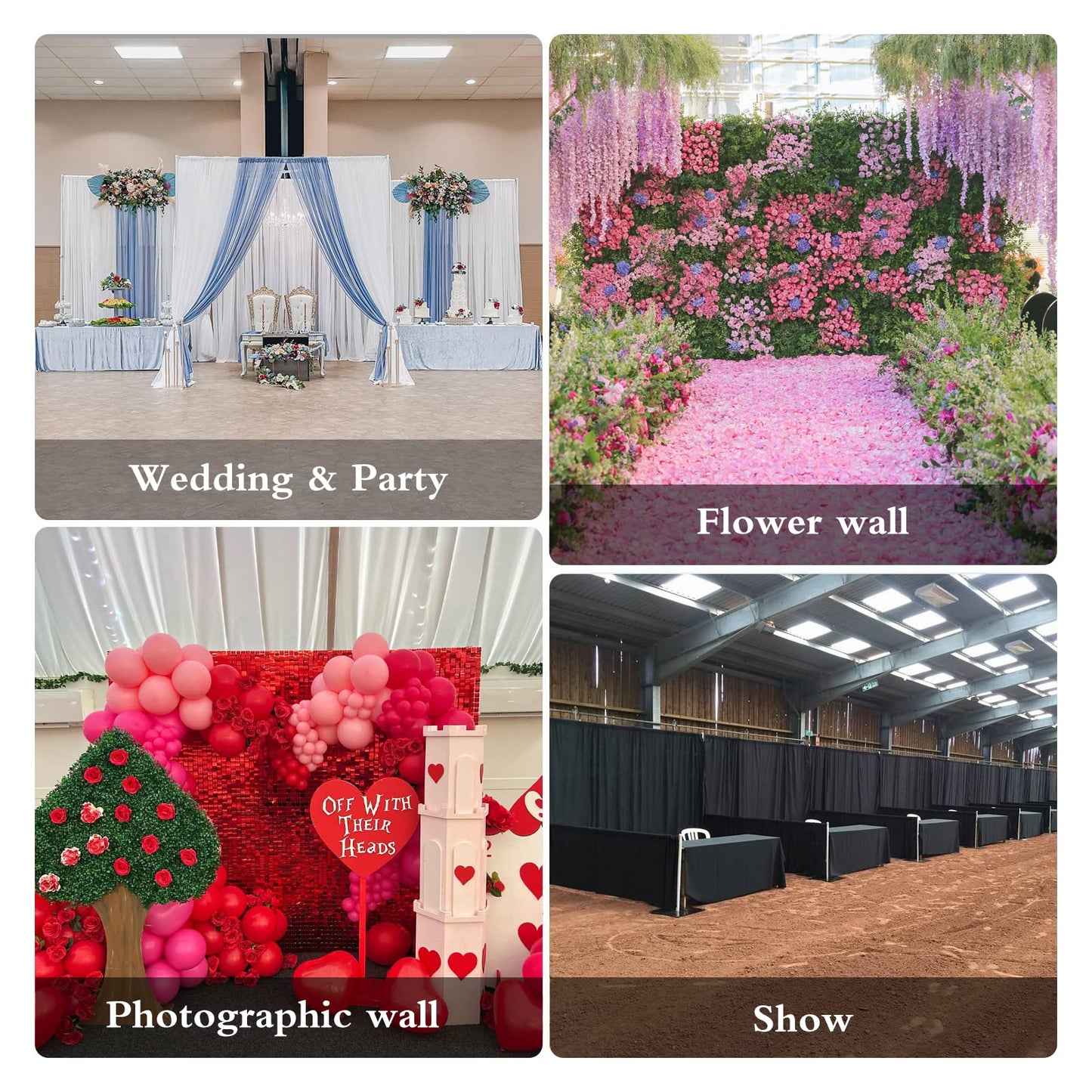Hecis Portable Pipe and Drape Backdrop Stand 6-10' Tall x 10-30' Wide Double Crossbar, Adjustable Pipe and Drape Backdrop Kit for Event， Party, Trade Shows and Wedding Decor