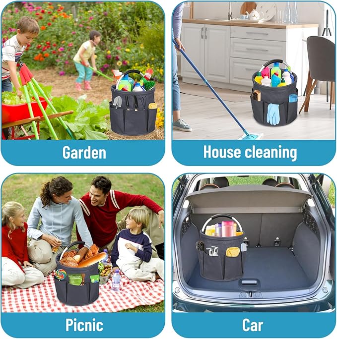Cleaning Caddy for Cleaning Supplies, 17L Cleaning Supply Caddy with Handle Foldable Cleaning Supplies Organizer Bucket Tool Bag Organizer Cleaning Products Organizers for Home, Garden (Dark Gray)