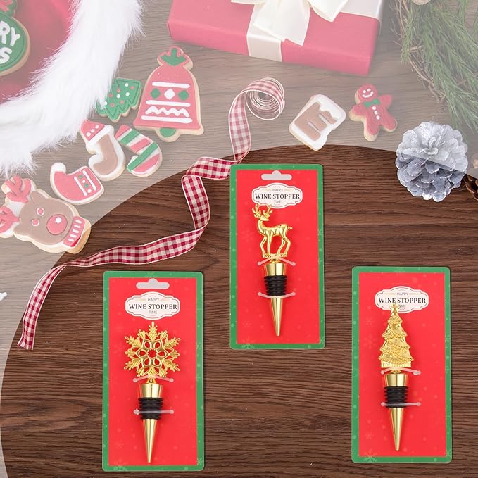 Wine Bottle Stopper,3 Pieces Christmas Snowflake Tree Deer Decorative Wine Bottle Stopper,Metal Reusable Wine Bottle Stoppers for Wine, Champagne and Beer Collection (Christmas Set)