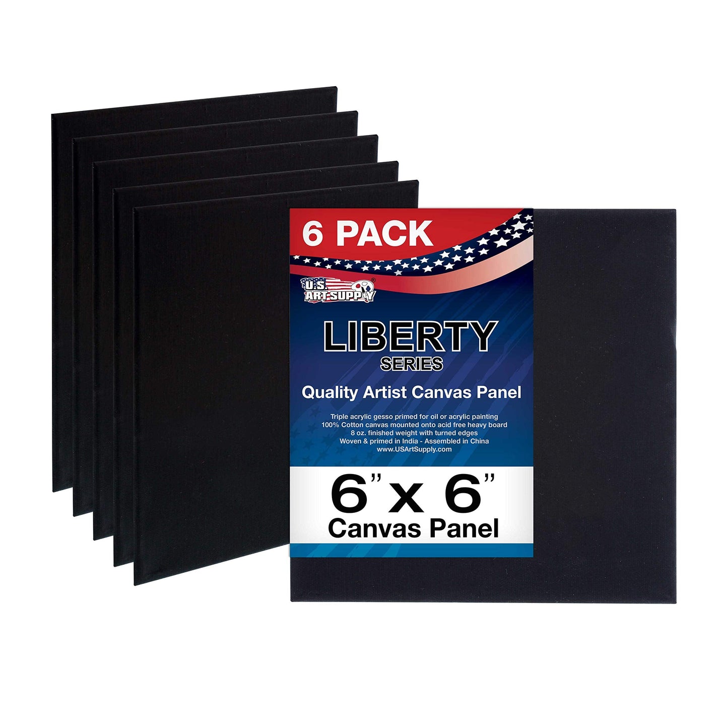 U.S. Art Supply 6 X 6 Inch Black Art Canvas Board Panels 6 Pack - 8 Ounce Heavyweight Cotton Acid Free Canvases for Painting Acrylics and Watercolor (1 Case of 6 Single Canvas Painting Panels)