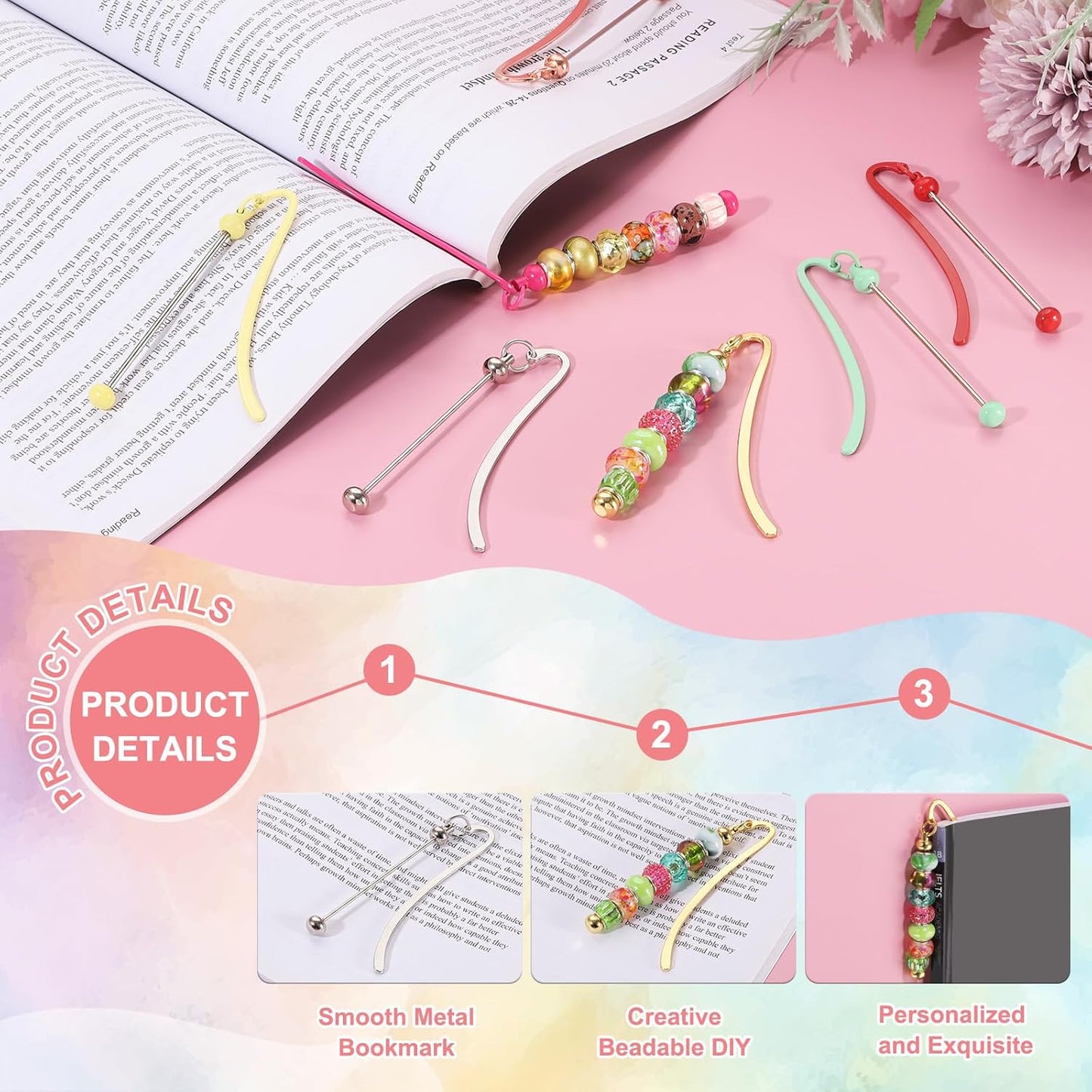 PATIKIL Beadable Bookmarks, 10 Pcs Beaded Bookmark DIY Metal Blank Bar Bulk for Bookmark DIY Making Craft, Beading Pendant Charm, Rose Red