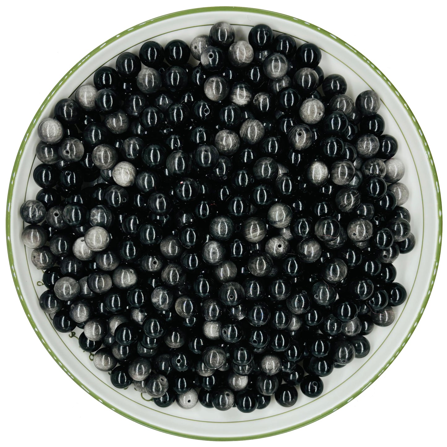 WHNKFB 6mm 100PCS Natural Silver Sheen Obsidian Round Beads, Metallic Luster Loose Gemstone Beads for Jewelry Making Craft - 4mm 6mm 8mm 10mm Options with Free Elastic Cord