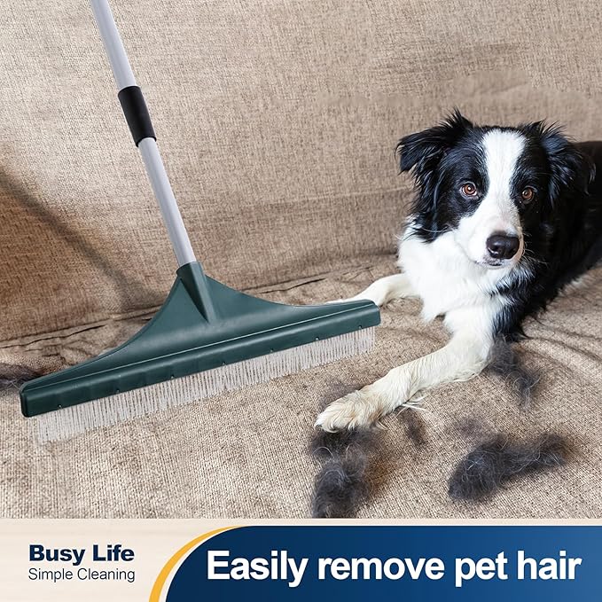 Yocada Carpet Rake for Pet Hair Removal Reusable Pet Hair Remover Telescopic Carpet Scraper Sweeper Cat Dog Hair Remover Rake Brush for Rugs Mats 56.69"