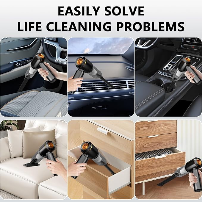 Handheld Vacuum,Car Vacuum Cleaner,4-in-1 20000PA High Power Portable Rechargeable Vacuum Cleaner with Brushless Motor, Small Handheld Vacuum & Air Blower & Pump-Black