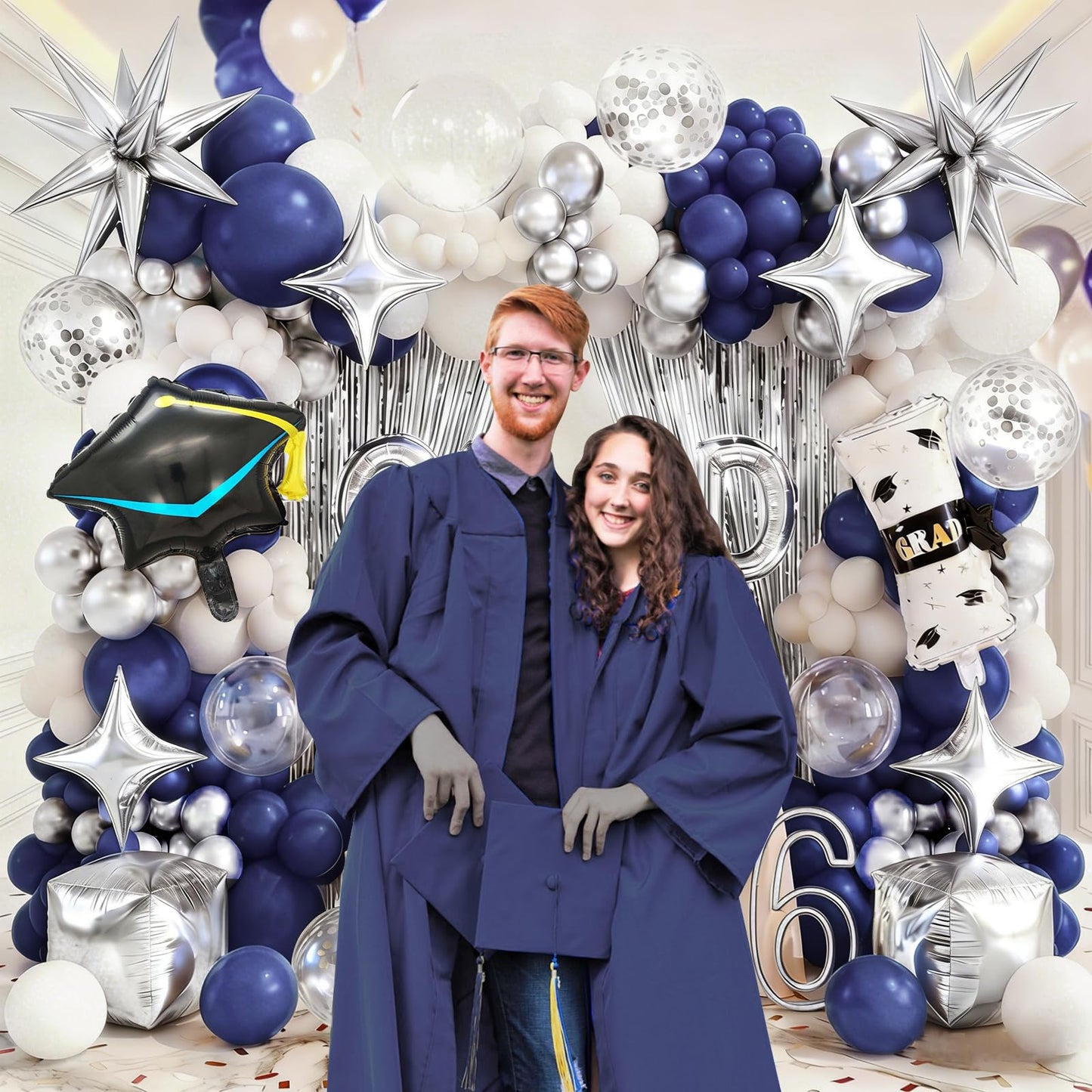Graduation Balloon Arch Kit 2026, 194pcs Class of 2026 Graduation Decorations, All-in-One Balloon Garland Kit for Graduation Party Backdrop & Photo Booth,Navy Blue Silver Balloons with GRAD Letters