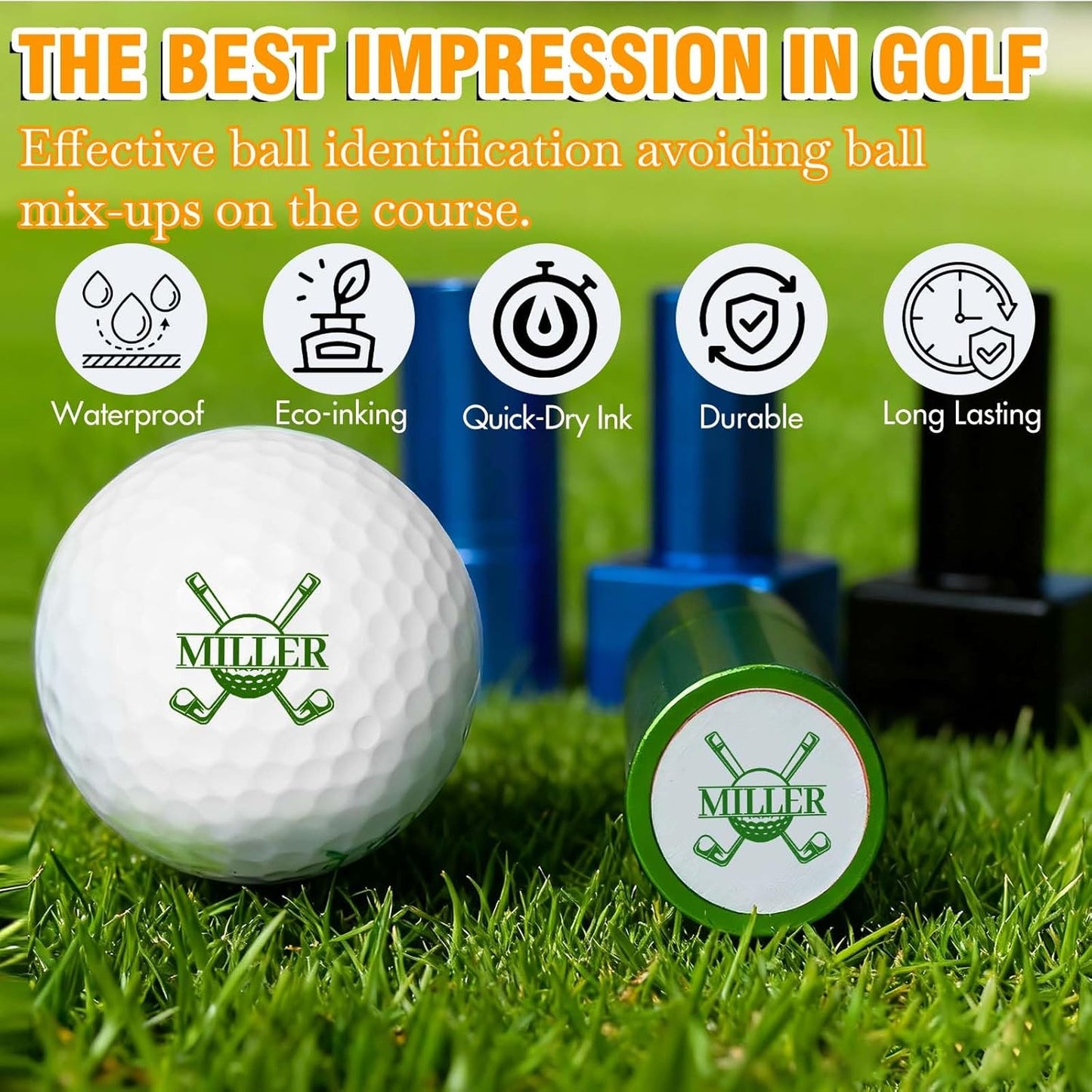 ONFAON Custom Golf Ball Stamp, Personalized Name Golf Ball Marker Stamp with Monogram Logo, Reusable Inking Customized Golf Stamper Accessories Gifts for Golfers
