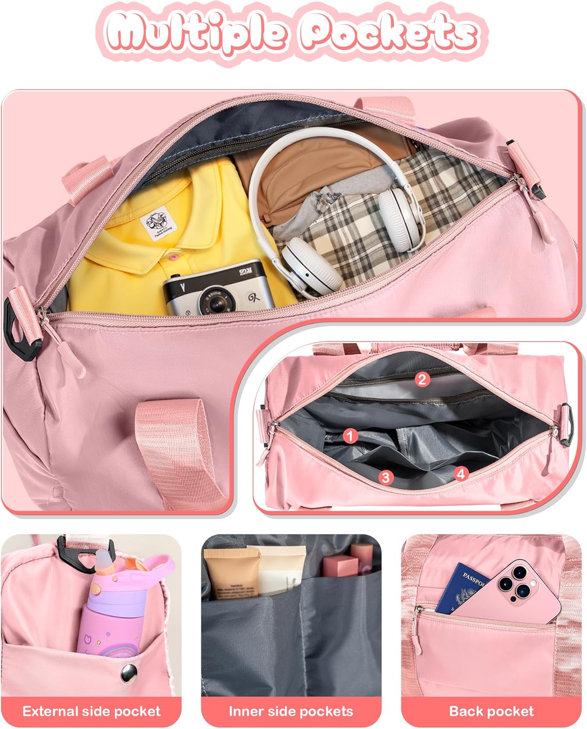 Birthday Gifts for 3 4 5 6 7 8 9 10 11 12 Year Old Girls-Girl Gym Bag with Shoe Compartment, Kid Personalized Weekender Overnight Bags, Initial Travel Tote with Makeup Pouch (Letter B)