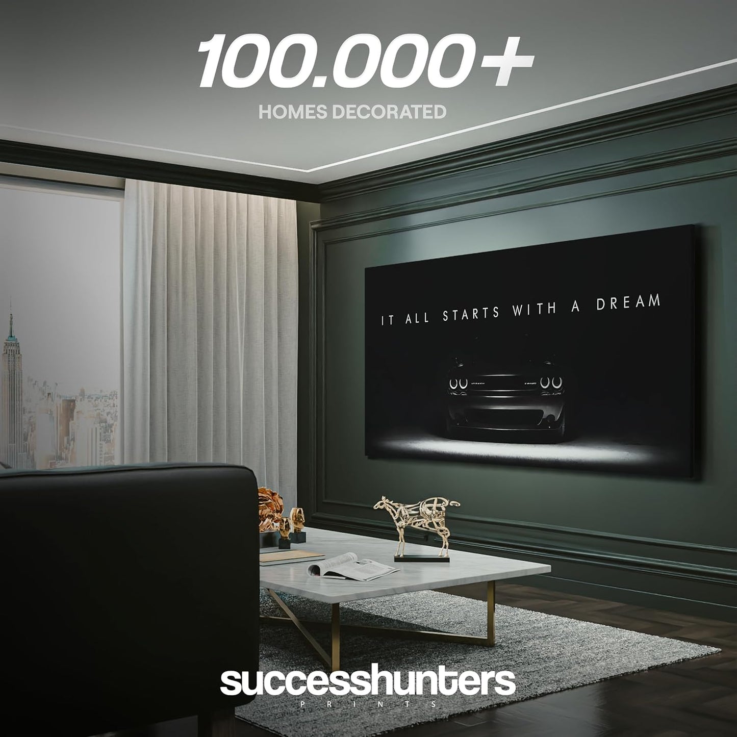 Motivational Wall Art for Office, Super Car Art Canvas, Inspirational Automotive Decor for Challenger Sportscar Lovers, Motivational Wall Decor for Office and Home, Car Poster (48 X 24 in)