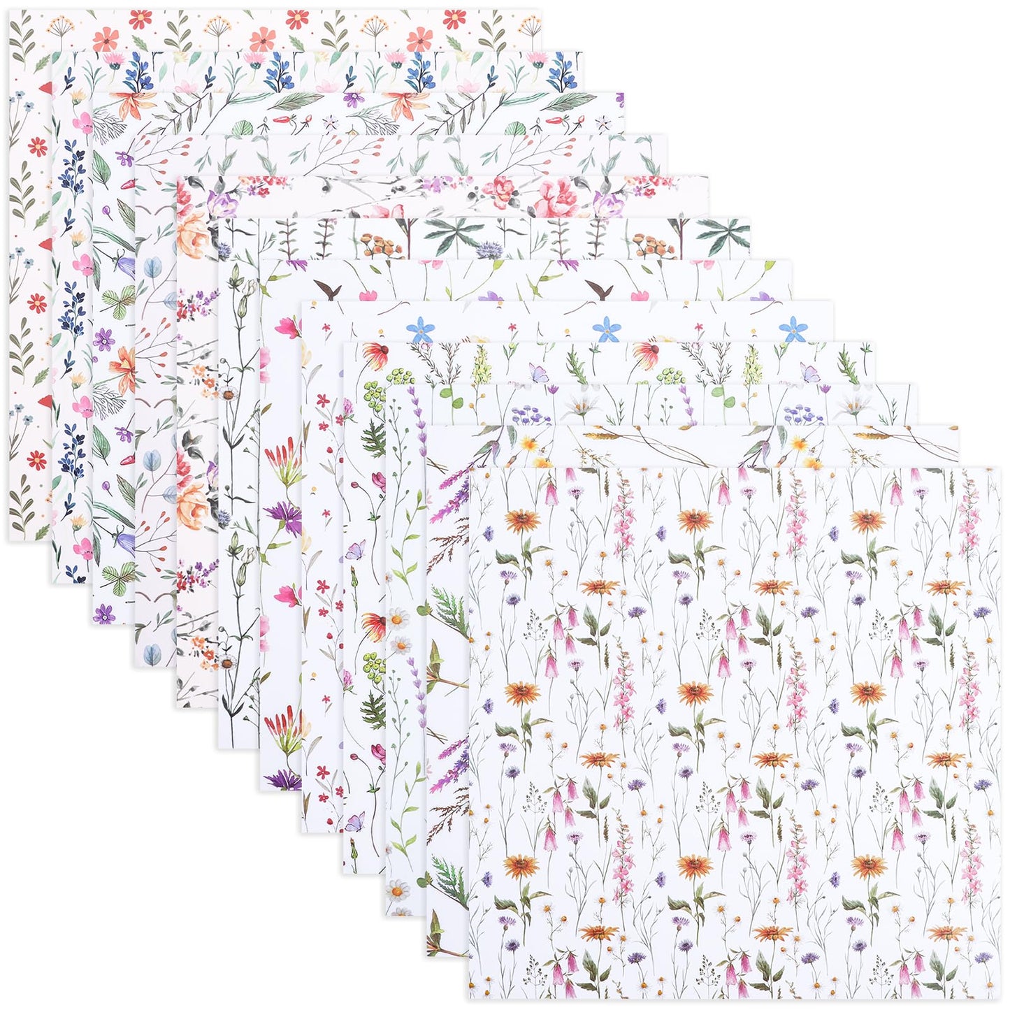24 Sheets Floral Scrapbook Paper, Double Sided Patterned Scrapbook Paper, Wildflower Decorative Cardstock for DIY Crafts, Card Making, Photo Album, Junk Journal（12 x 12 Inch)