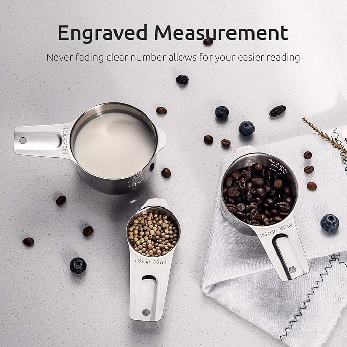 U-Taste 18/8 Stainless Steel Measuring Spoons Set of 9 and Measuring Cup Set of 7 for Dry and Liquid Ingredient with Engraved Measurement